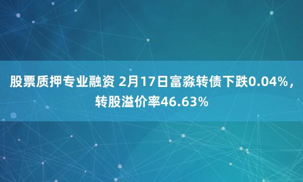 股票质押专业融资 2月17日富淼转债下跌0.04%，转股溢价率46.63%